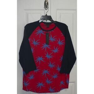 Marc By Marc Jacobs All Over Print Baseball Tee in Electric Red Multi Large $98
